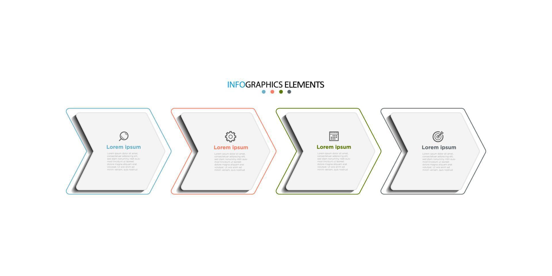 business infographics design with 4 options, processes or step. Creative design with marketing icons. Eps10 vector illustration.