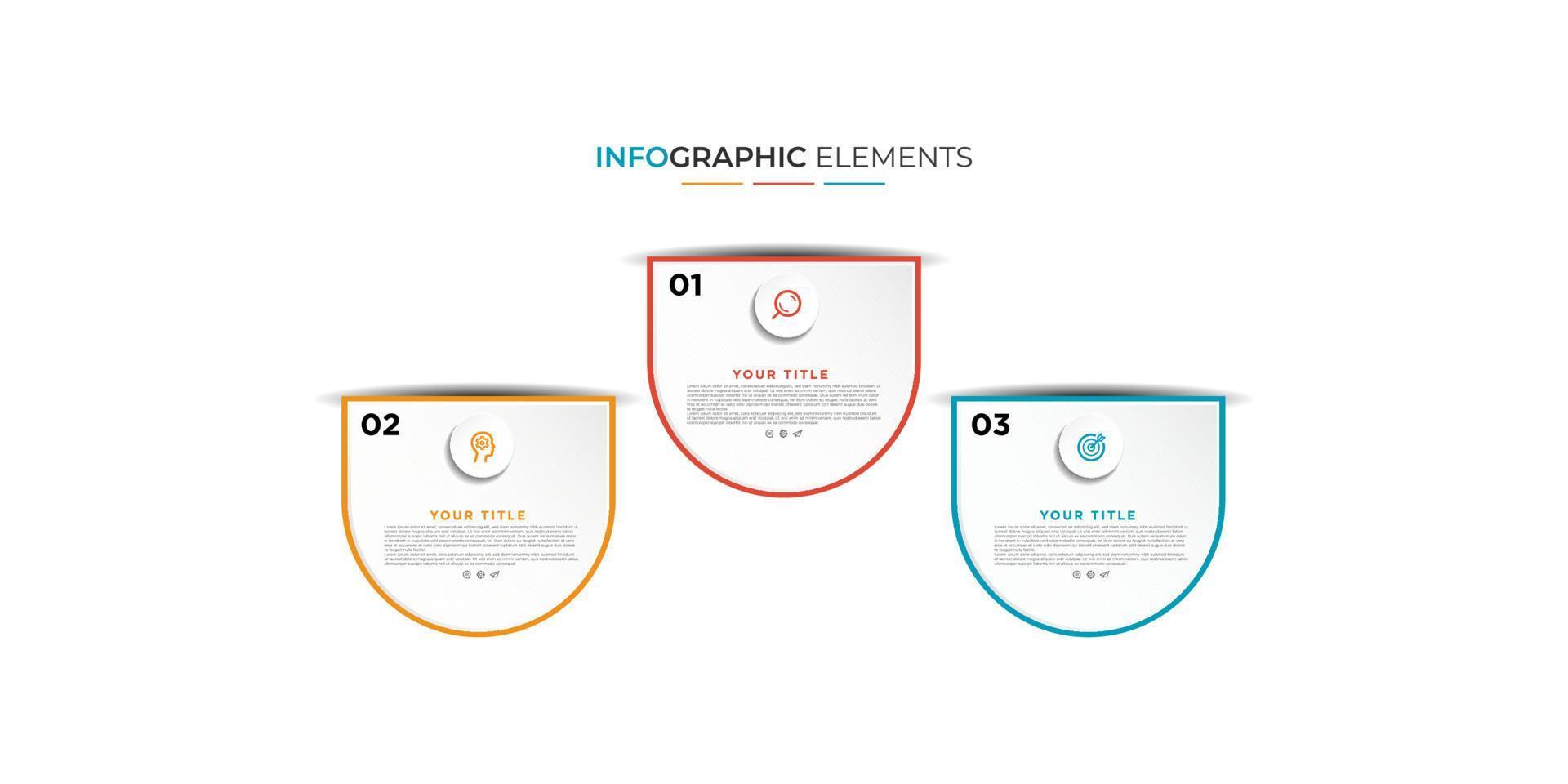 vector de plantilla de diseño infográfico empresarial moderno con iconos y 3 opciones o pasos. se puede utilizar para el diagrama de proceso, presentaciones, diseño de flujo de trabajo, banner, diagrama de flujo, gráfico de información.eps10 vector