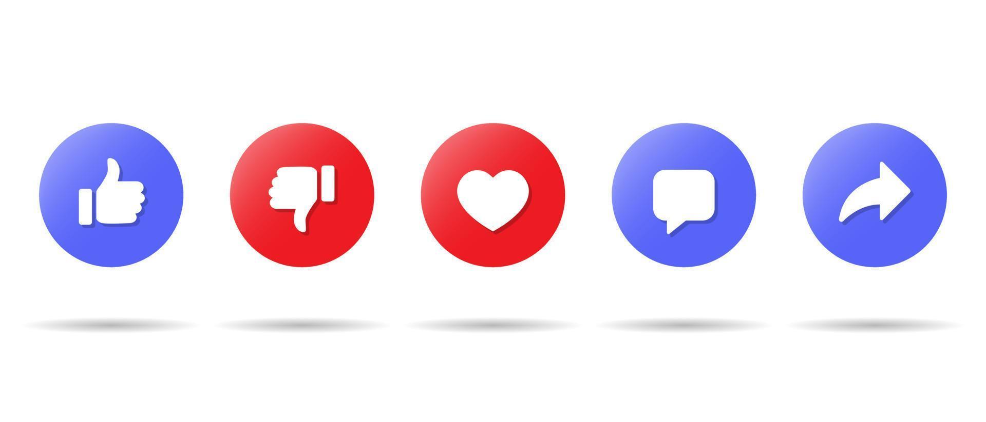 Icon set of social media elements. Like, dislike, love, comment, and share vector