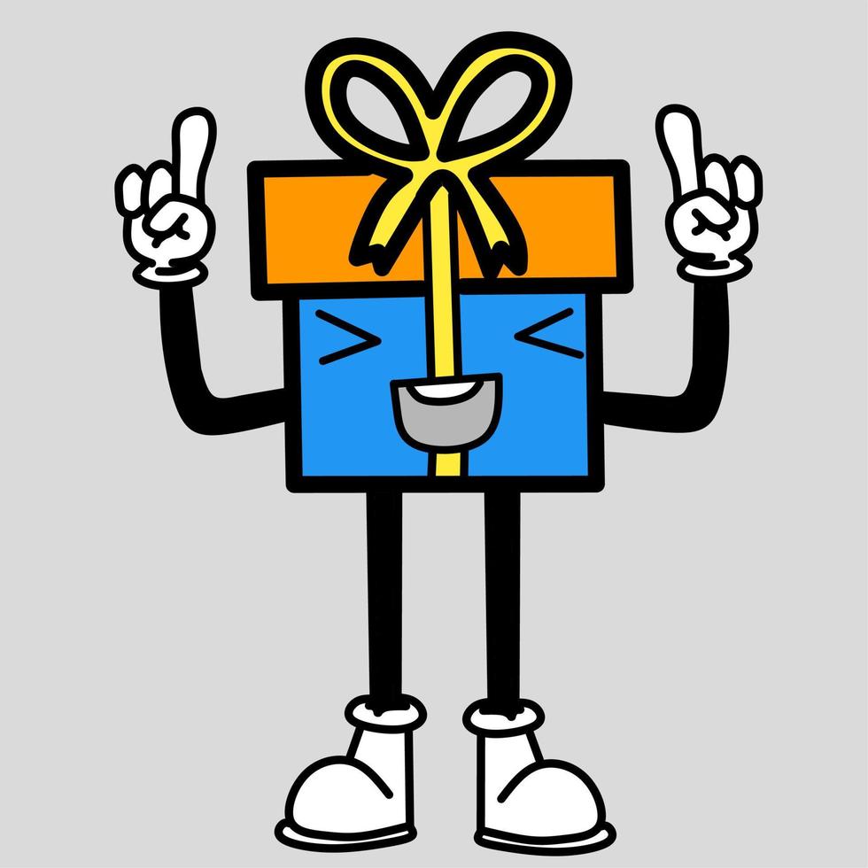 ilustración de una caja de regalo con un lindo personaje con una pose única, perfecta para recordar momentos importantes con la familia vector