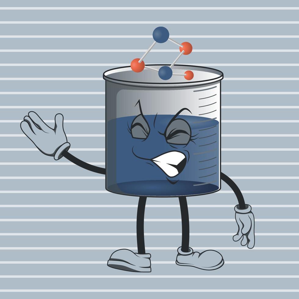 flat beaker cartoon character with happy facial expression vector