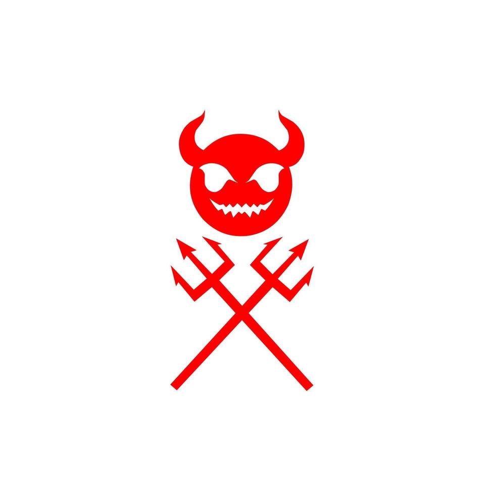 devil head illustration logo design with two trident vector