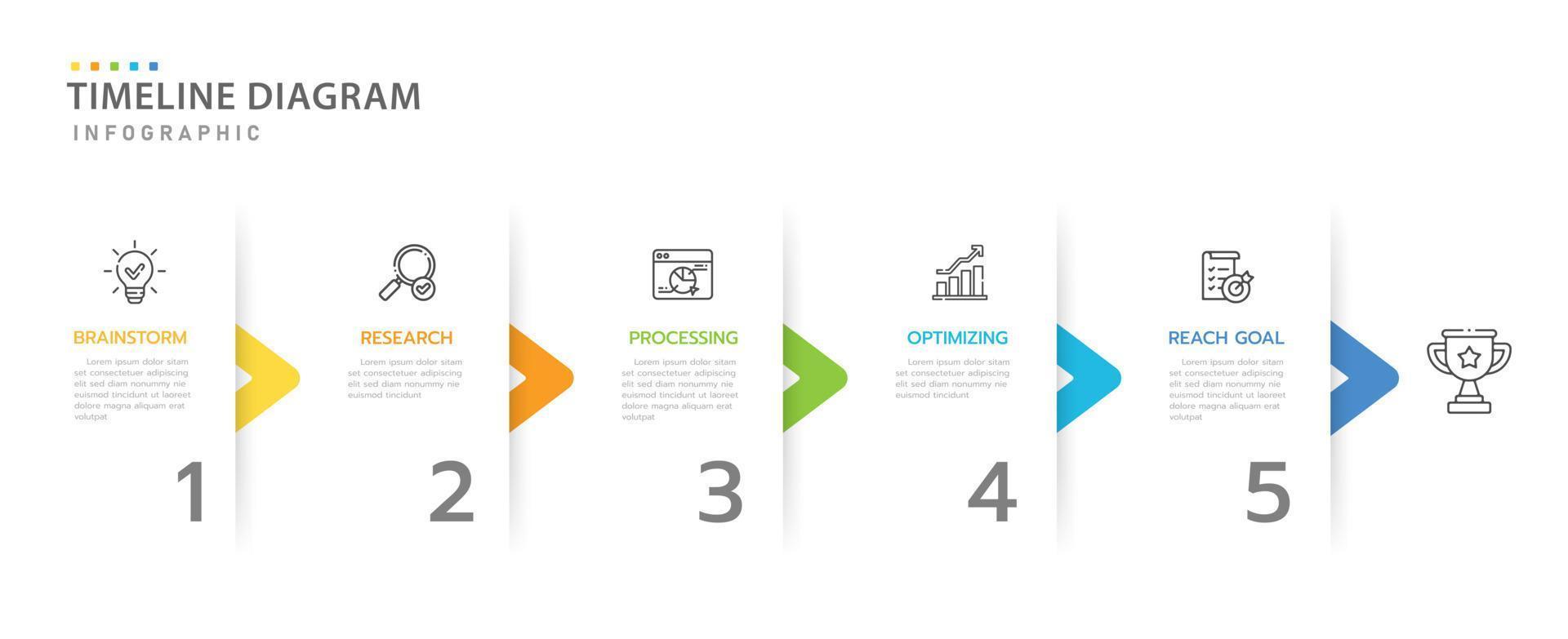 plantilla infográfica para negocios. Diagrama de línea de tiempo moderno de 5 pasos con flecha y tema, línea de tiempo infográfica vectorial de presentación. vector