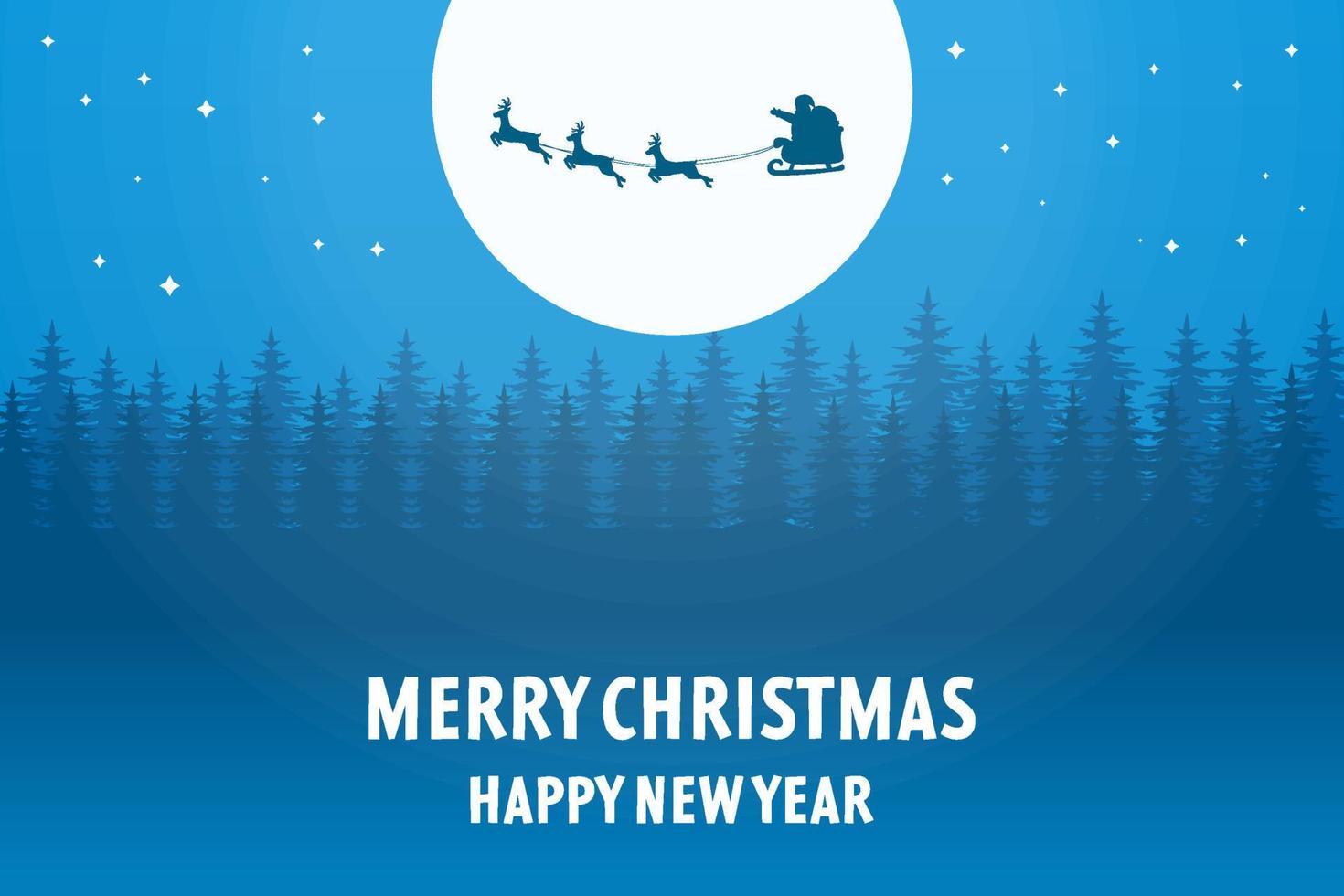 merry christmas and happy new year background with silhouette santa claus riding flying deer vector