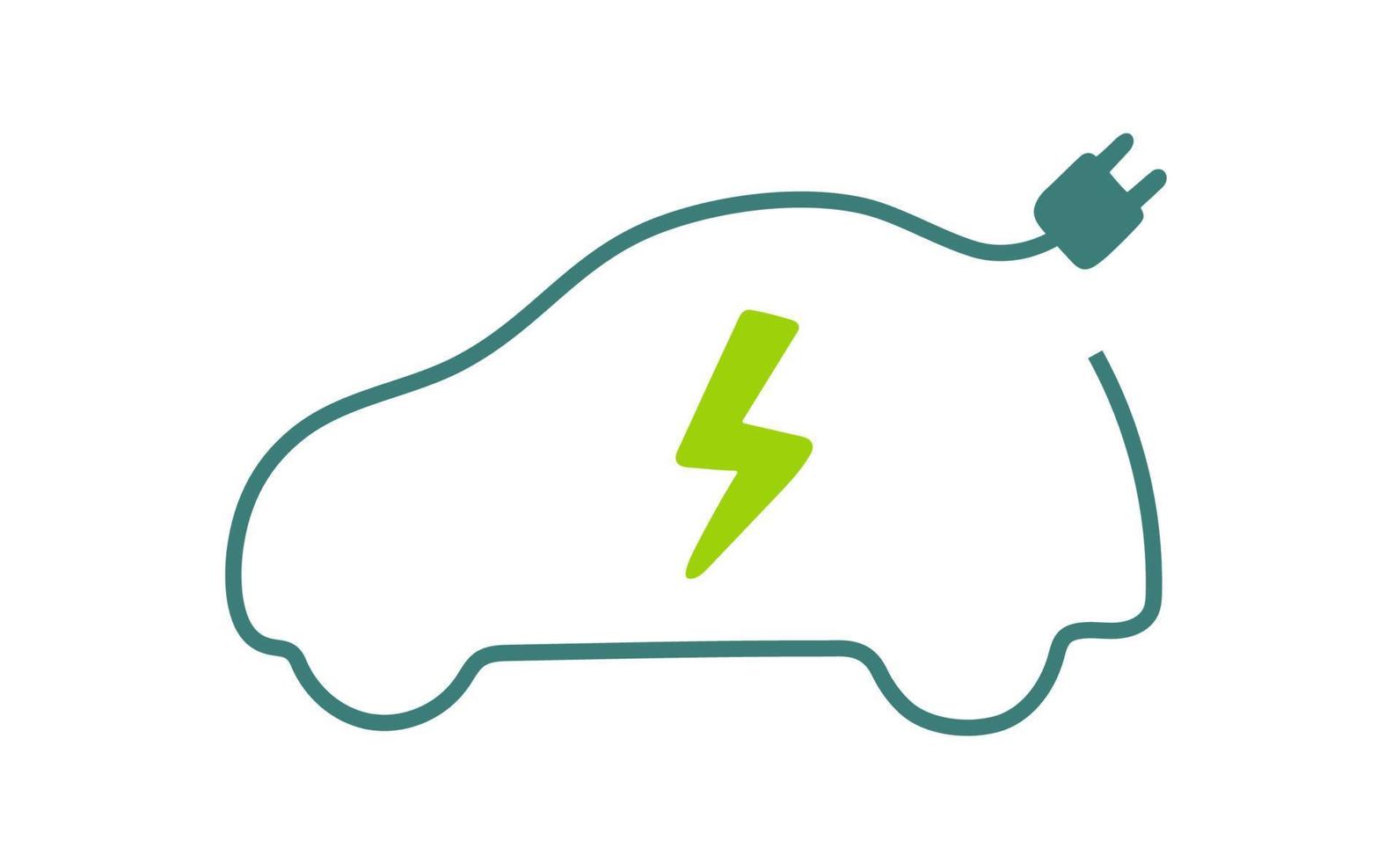 coche eléctrico con símbolo de icono de enchufe, coche ev, logotipo de punto de carga de vehículos híbridos verdes, concepto de vehículo ecológico vector