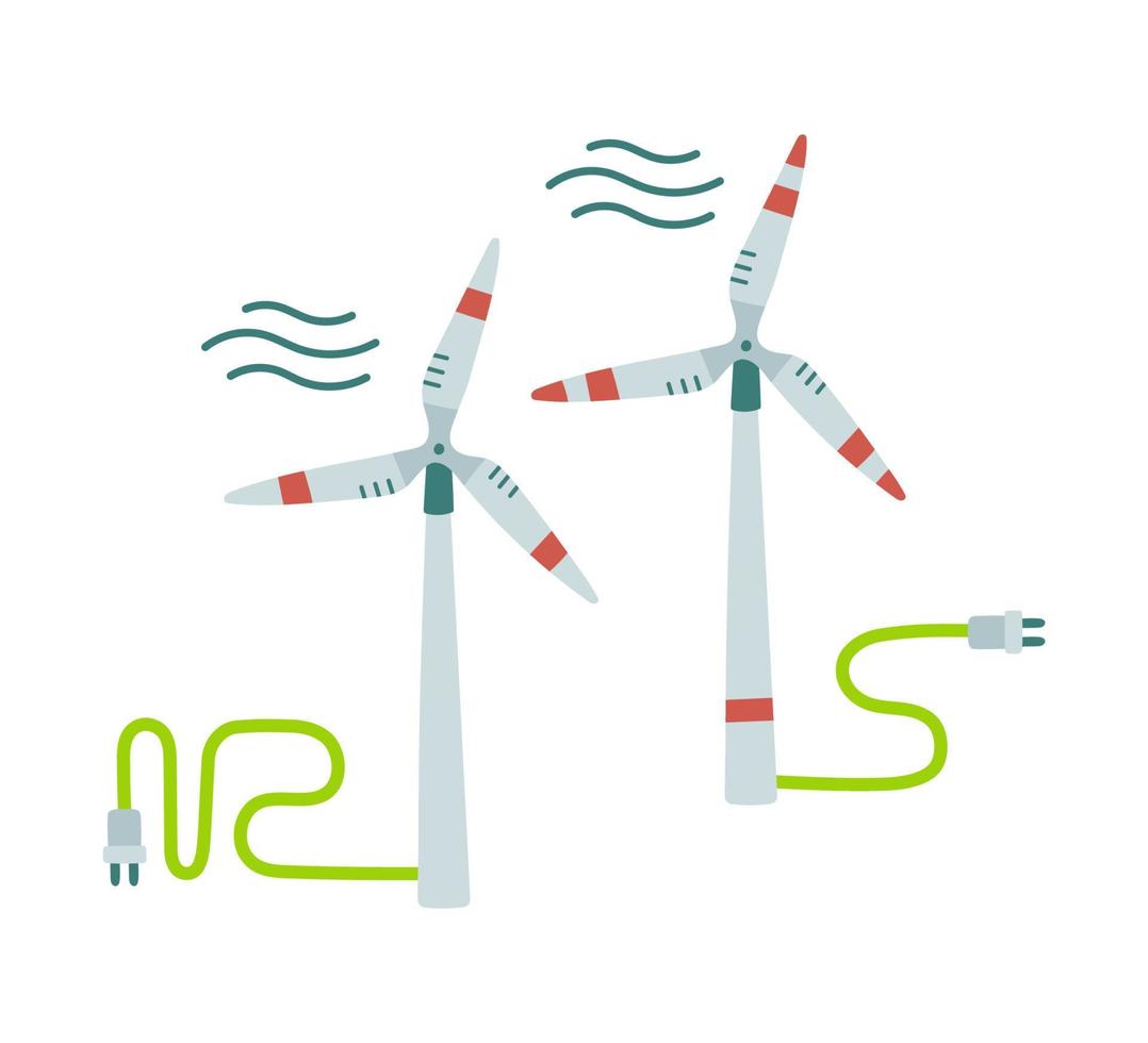 Wind turbine icon. Flat design style. Windmill silhouette. Simple icon. Modern flat icon in stylish colors. Vector