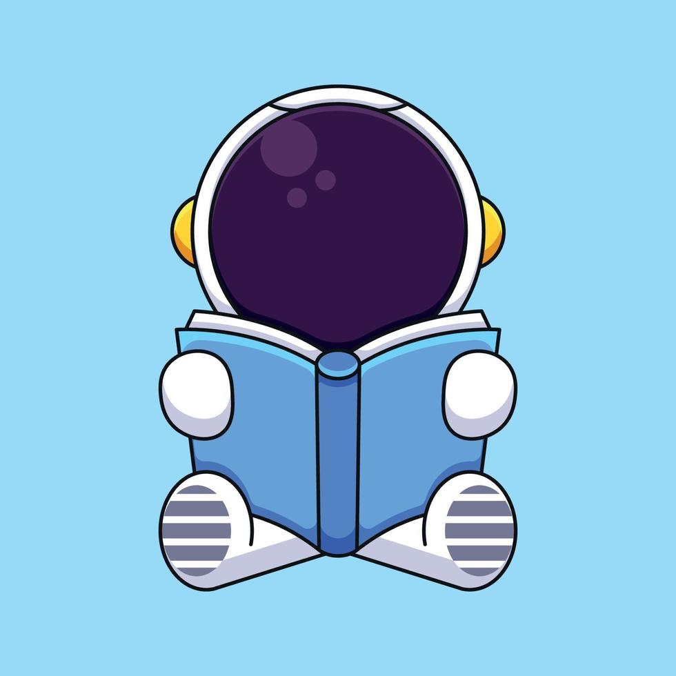 cute astronaut reading book cartoon mascot doodle art hand drawn concept vector kawaii icon illustration