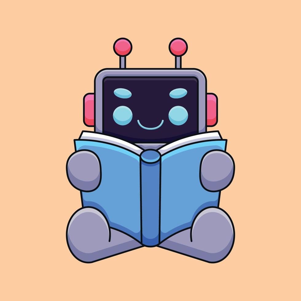 lindo robot leyendo libro dibujos animados mascota doodle arte dibujado a mano concepto vector kawaii icono ilustración