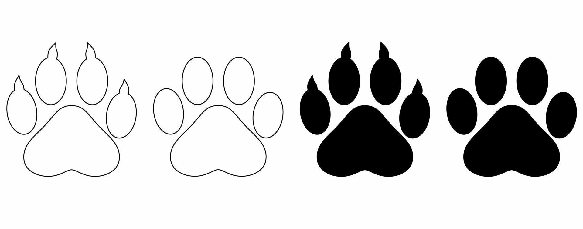 outline silhouette Paw prints icon set isolated on white background.paw print logo vector