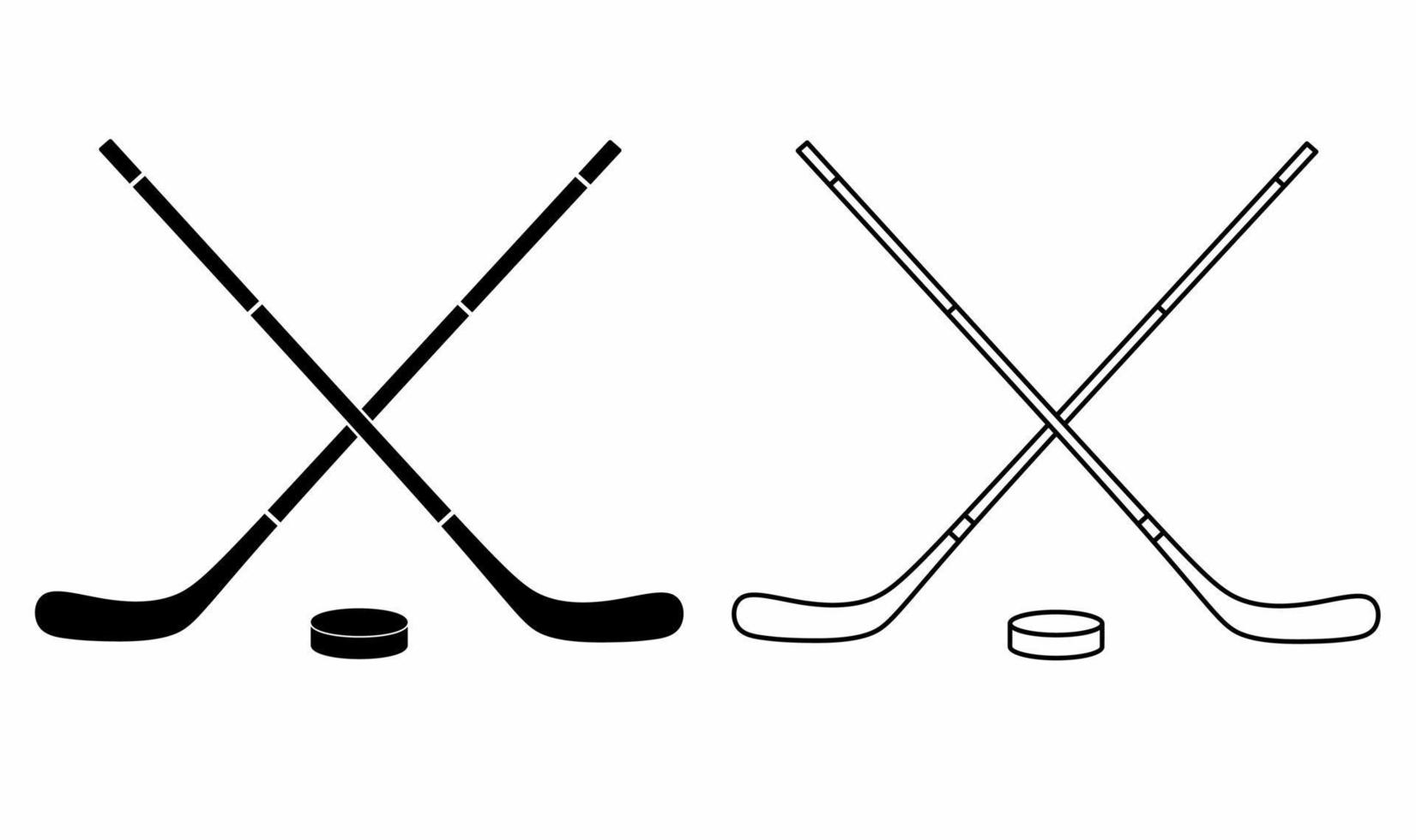 palos de hockey cruzados y conjunto de iconos de puck aislado sobre fondo blanco vector