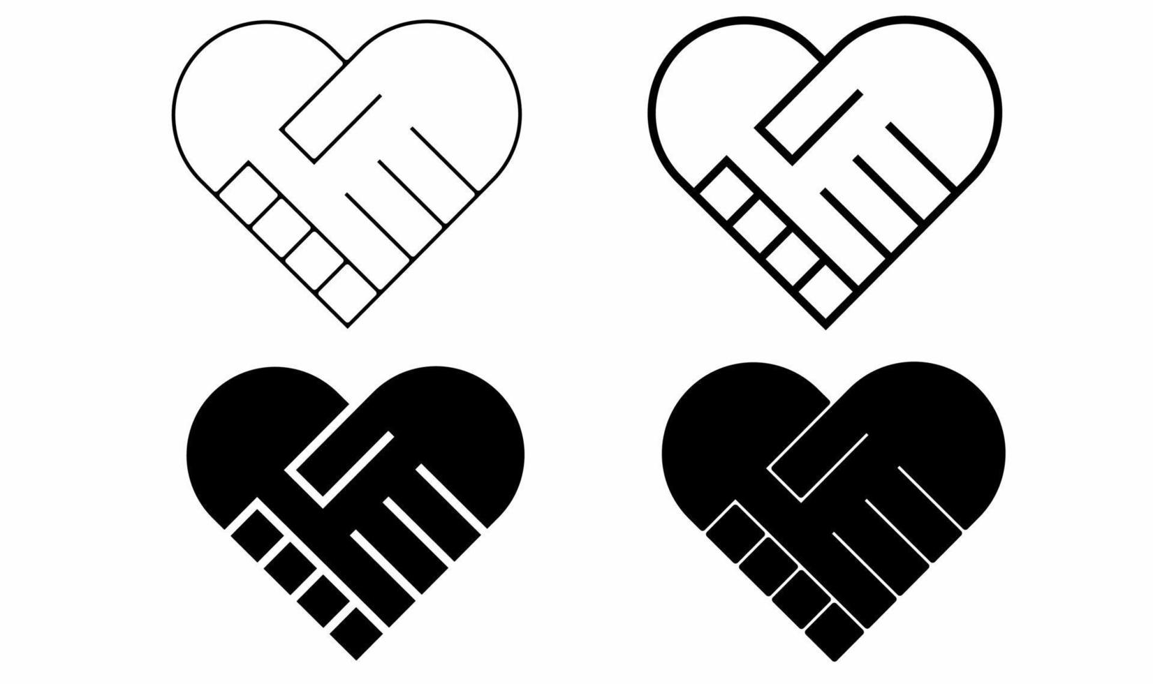 Handshake heart icon set isolated on white background vector