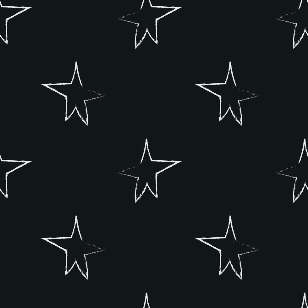 doodle patrón cósmico sin costuras en estilo infantil. estrellas espaciales abstractas dibujadas a mano. en blanco y negro. vector