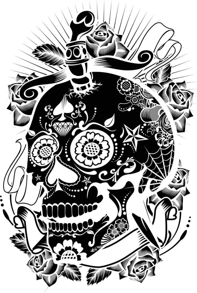 SKULL FLOWER ILLUSTRATION DESIGN ART vector