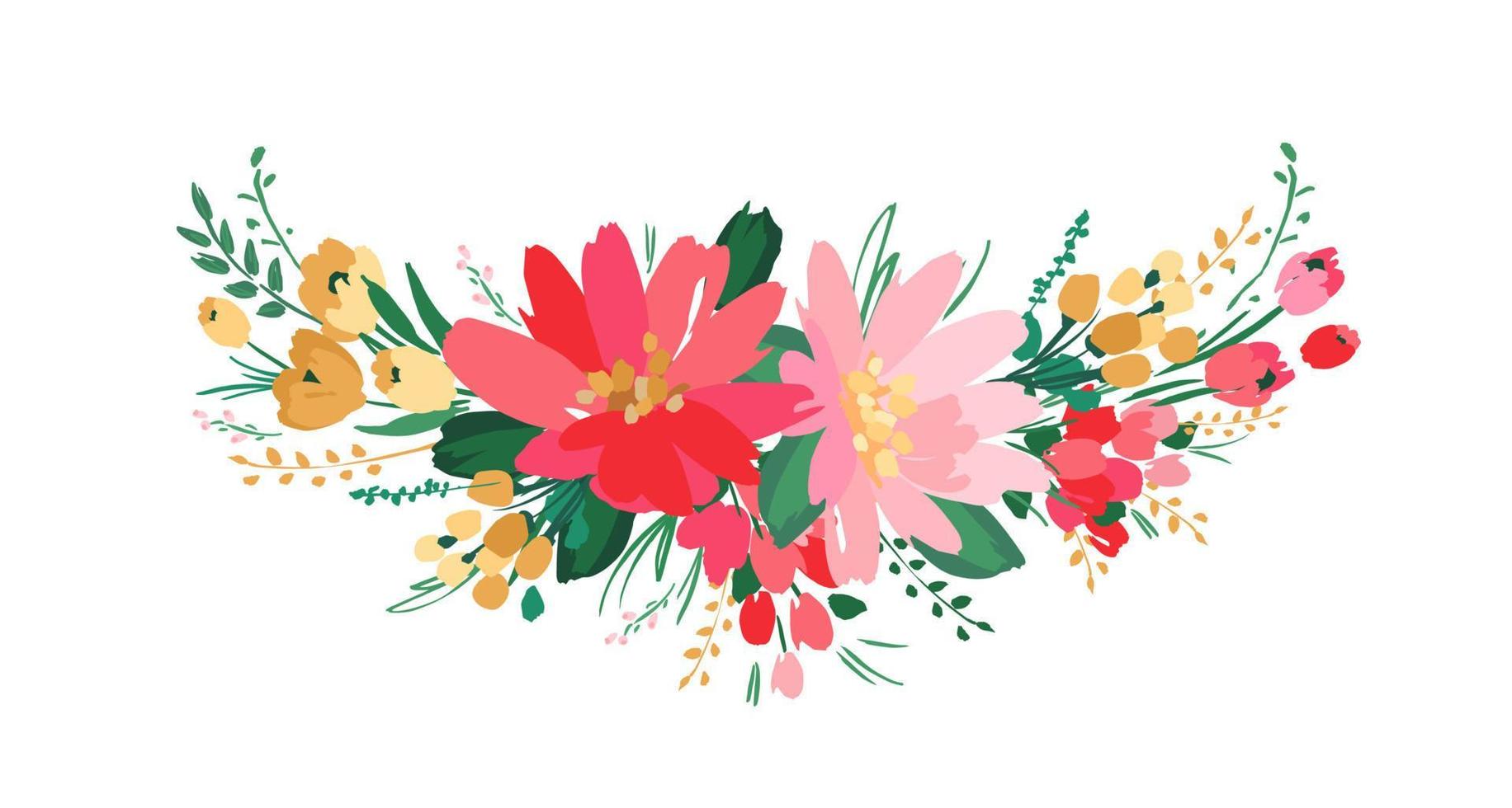 Vector isolated floral design with cute flowers. Template for card, poster, flyer, t-shirt, home decor and other use.