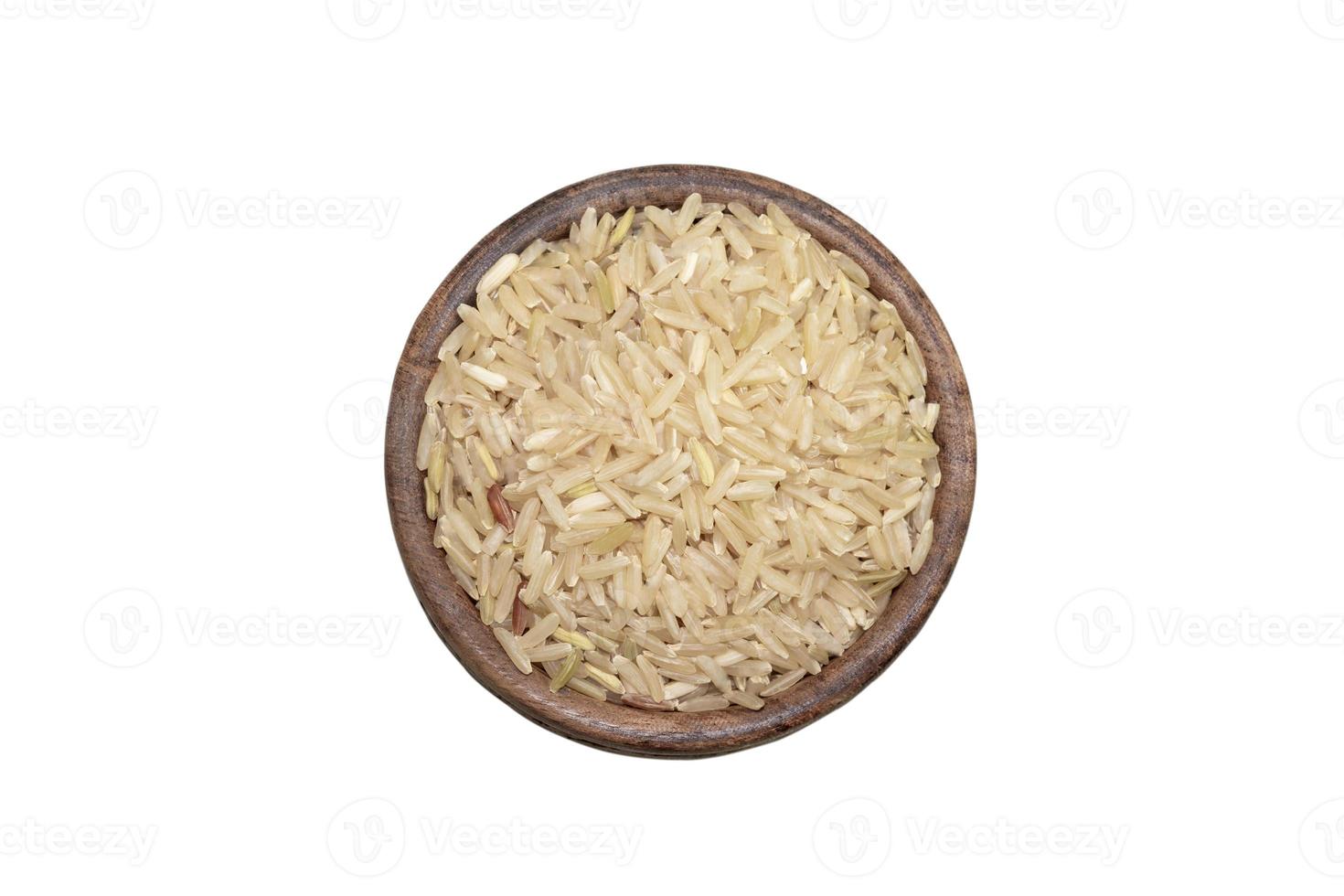 rice  grain brown in wood bowl photo