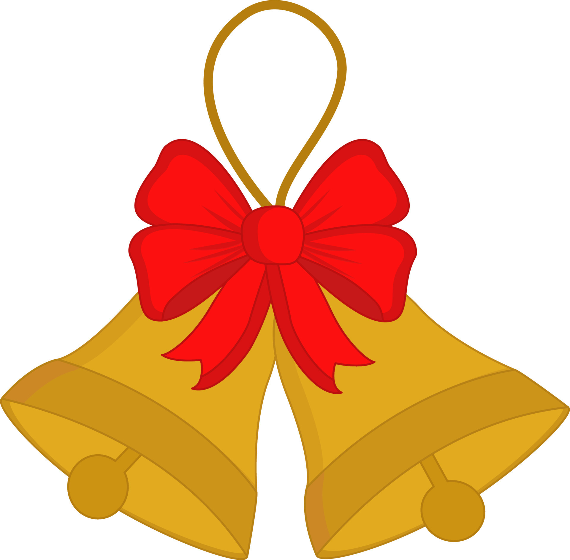 Golden Bells And Red Bow For Christmas Stock Photo - Download