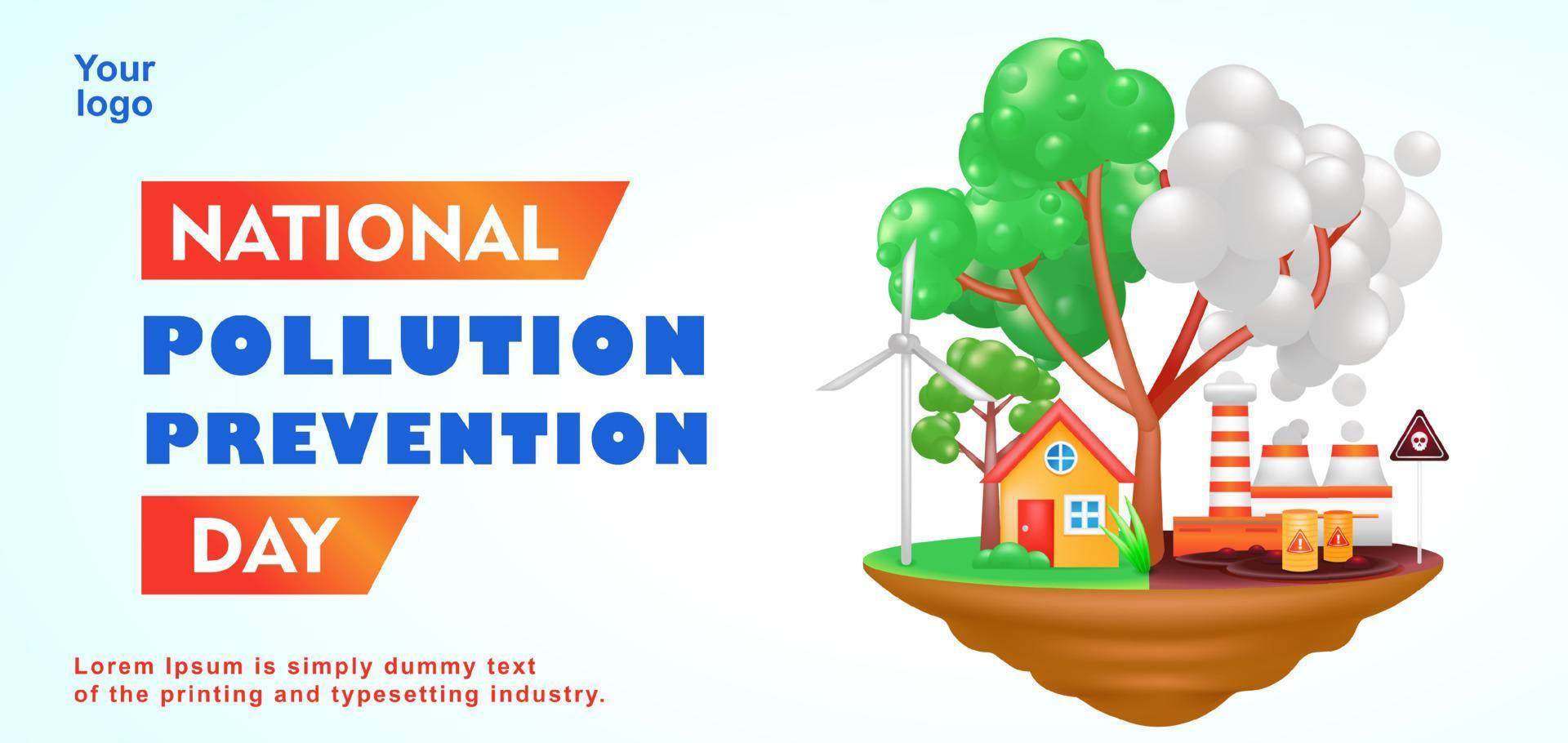 National Pollution Prevention Day, 3d illustration of environmental pollution and the beauty of the environment bordered by trees. Suitable for events vector