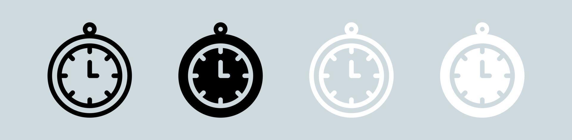 Clock icon set in black and white. Time signs vector illustration