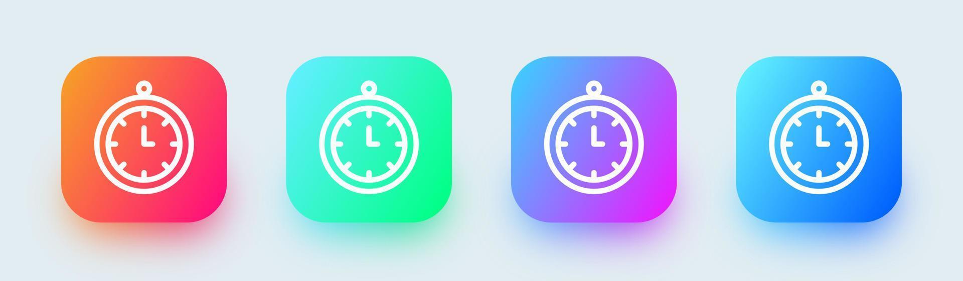 Clock line icon in square gradient colors. Time signs vector illustration
