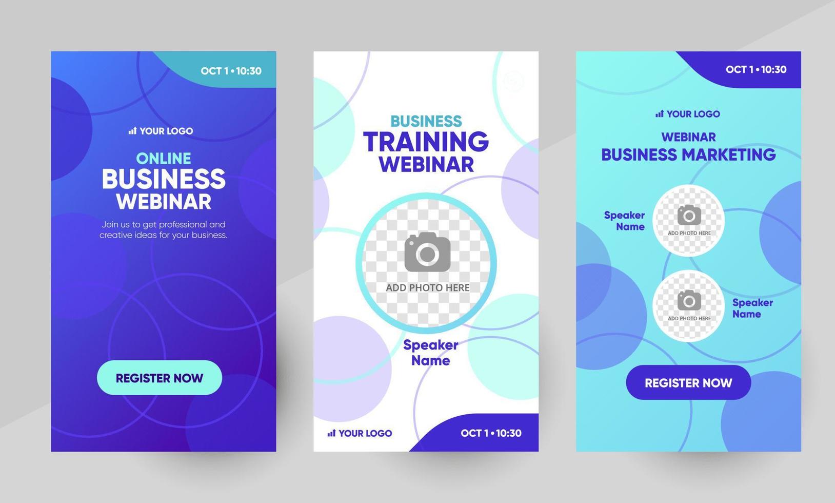 Business marketing training webinar social media story template. Background and illustration for social media banner design with a place for a picture in vector. vector