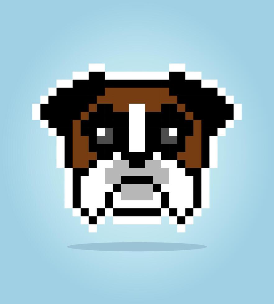 8 bit pixel of boxer dog. Animal head for asset games in vector illustrations. Cross Stitch pattern.