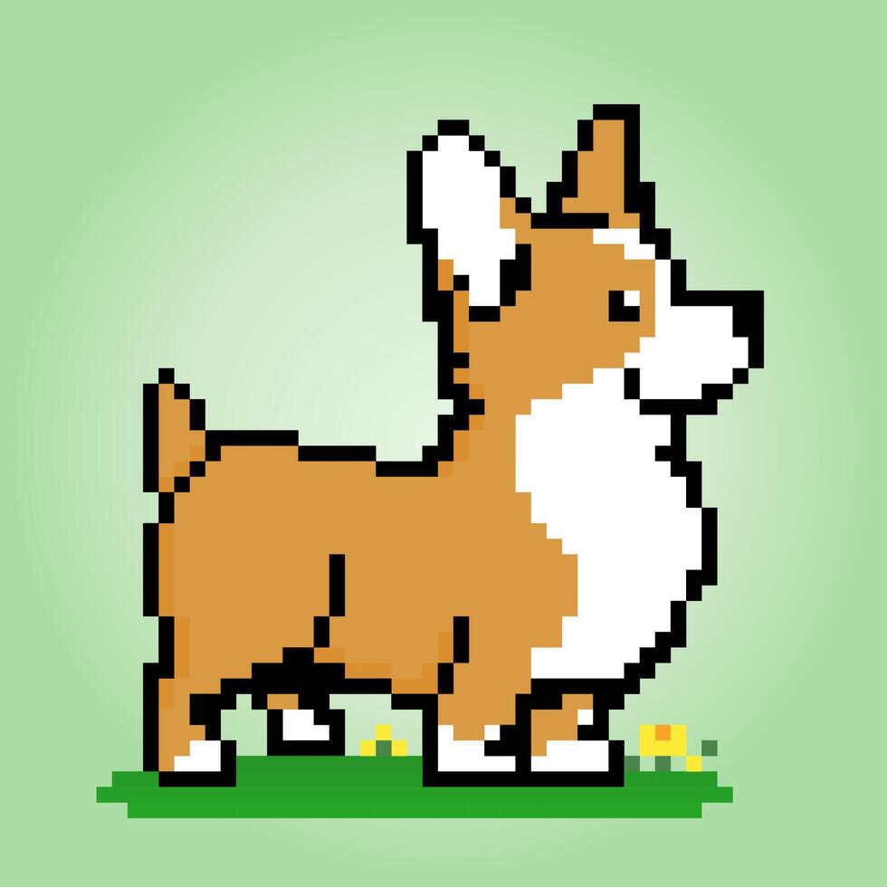 8 bit pixel of corgi dog. Animals for asset games in vector illustrations. Cross Stitch pattern.