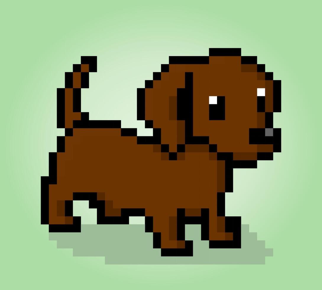 8 bit pixel of german pinscher puppy. Animals for asset games in vector illustrations. Cross Stitch pattern.