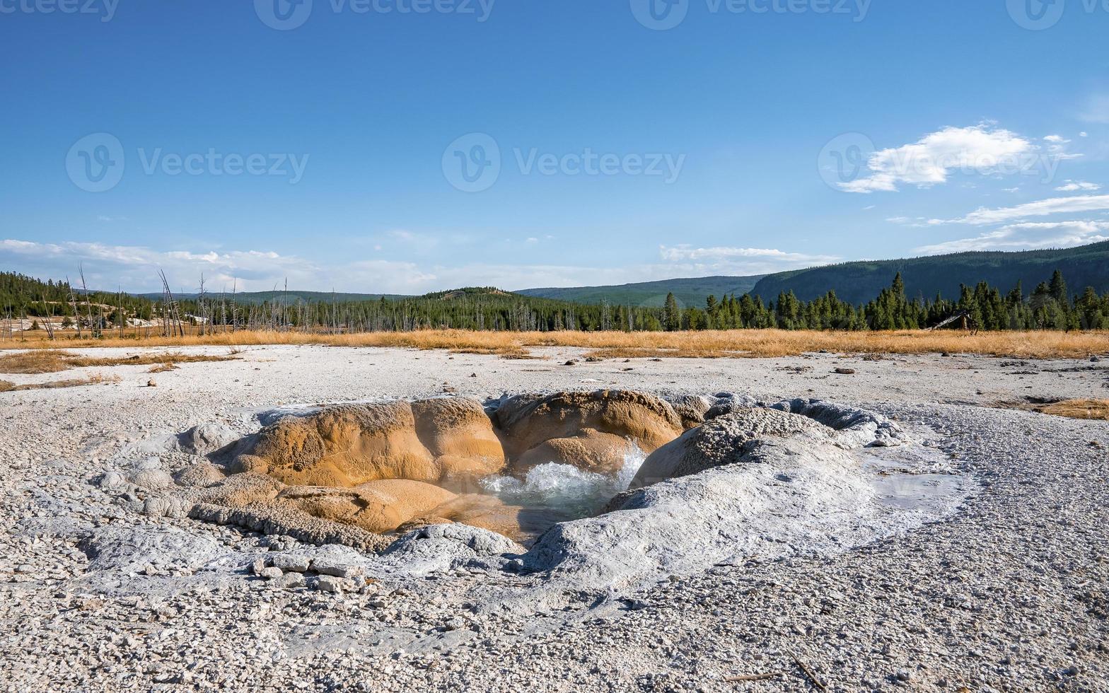 View of Shell spring in Biscuit basin with sky in background at Yellowstone park photo