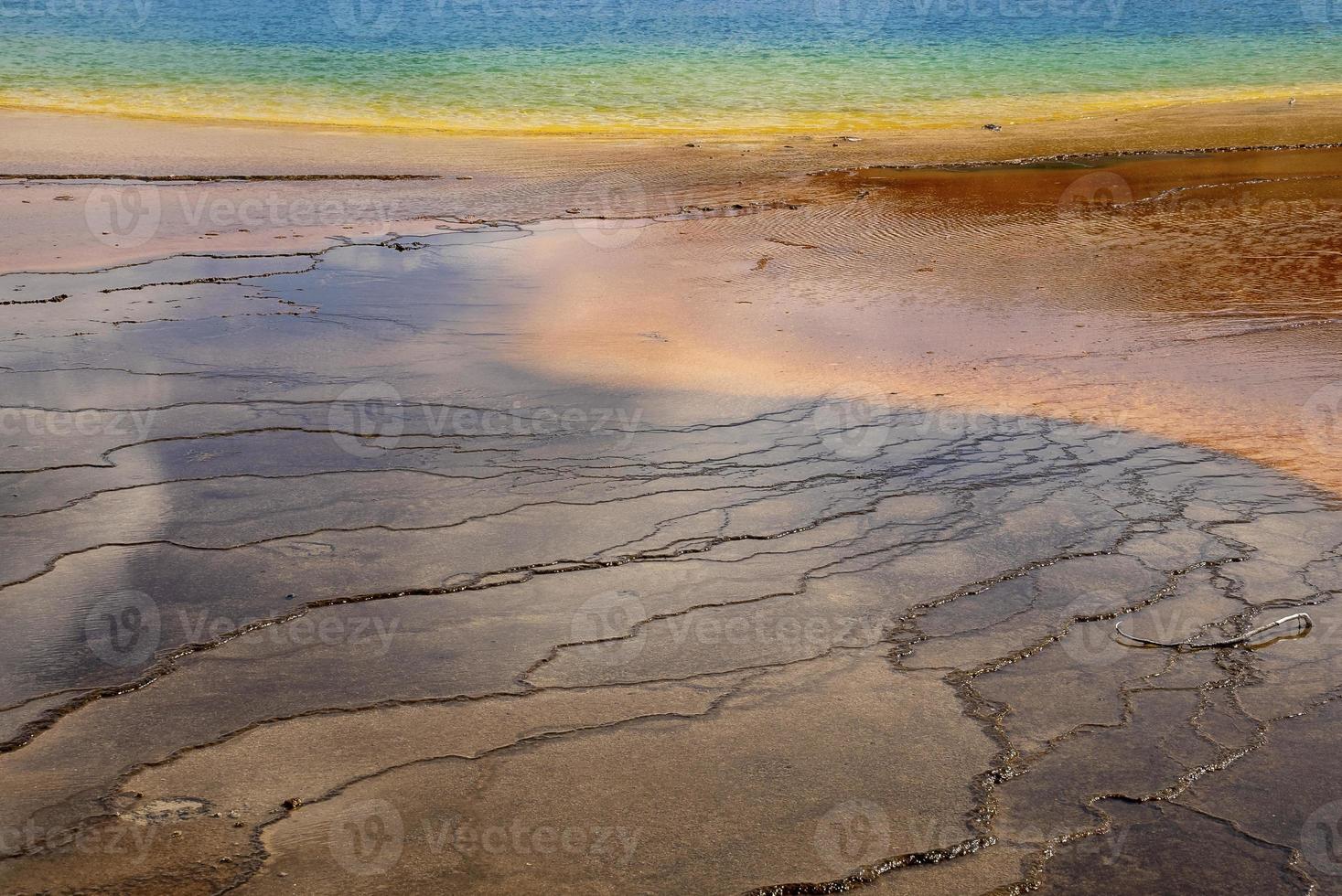 Geothermal landscape at famous Grand Prismatic Spring at Yellowstone park photo