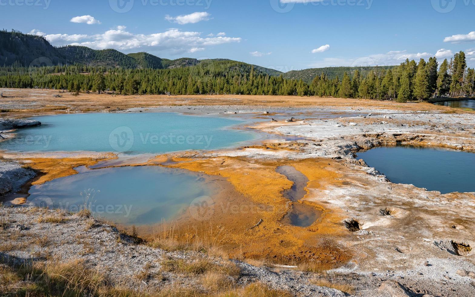 Beautiful black Opal Pool amidst geothermal landscape at Yellowstone