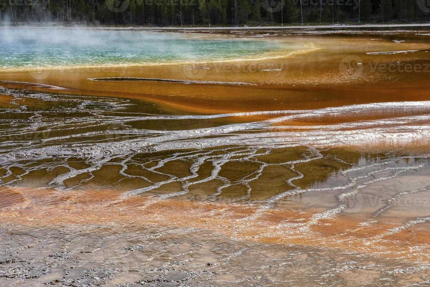 Textured geothermal landscape at Grand Prismatic Spring at Yellowstone park photo