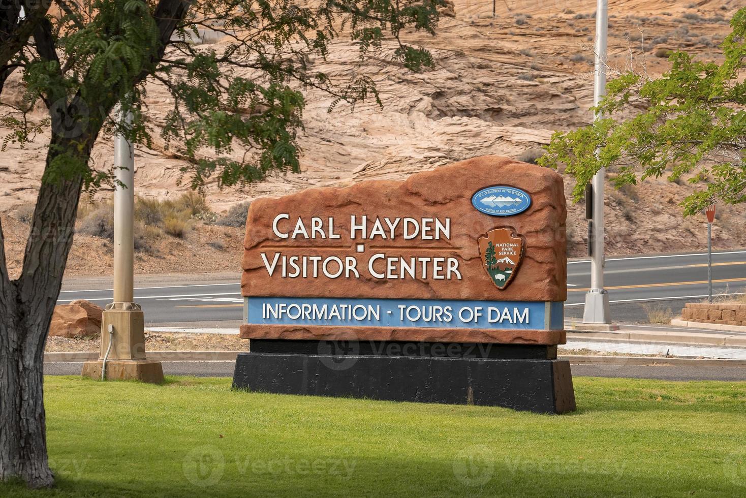 Carl Hayden Visitor Center Text On Rocky Signboard photo