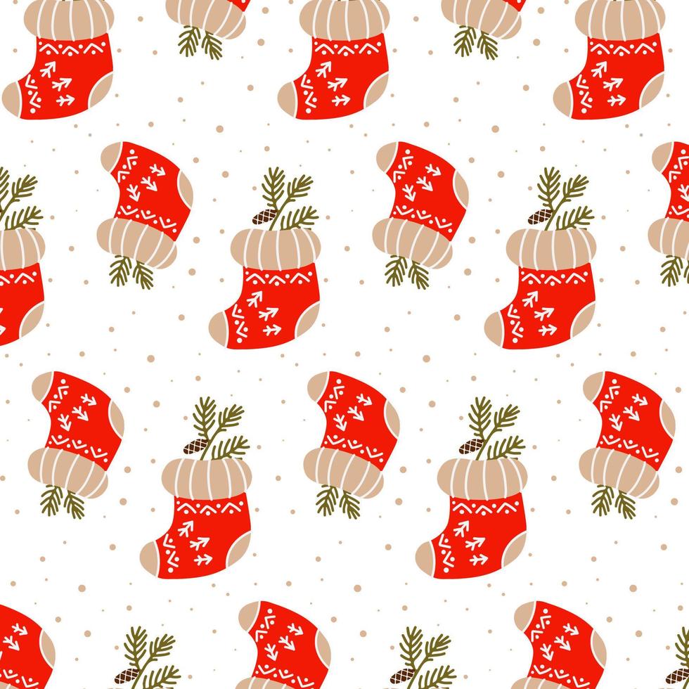 Seamless pattern red christmas boot, winter season and decoration vector handdrawn illustration