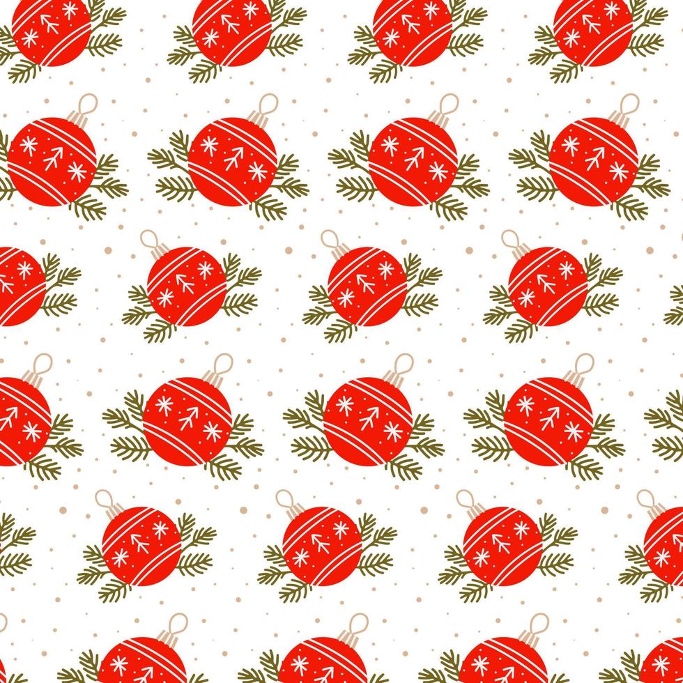 Seamless pattern christmas ball with branches of a christmas tree.  Symbol of Happy New Year, Christmas celebration, winter. Flat design for a card. Vector illustration