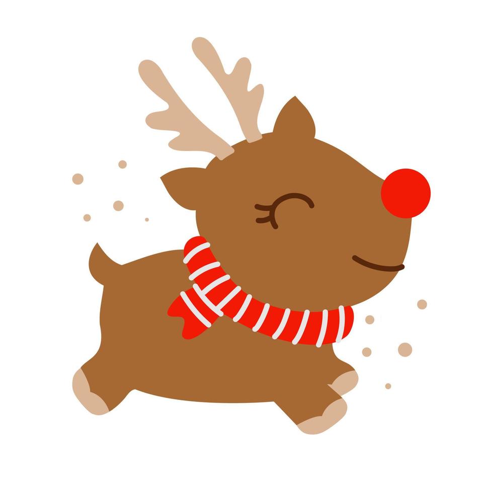 Cartoon christmas deer vector illustration. Hygge style. Hand drawn illustration