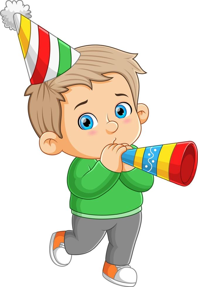 The cute boy is blowing the trumpet with the cute ornament vector