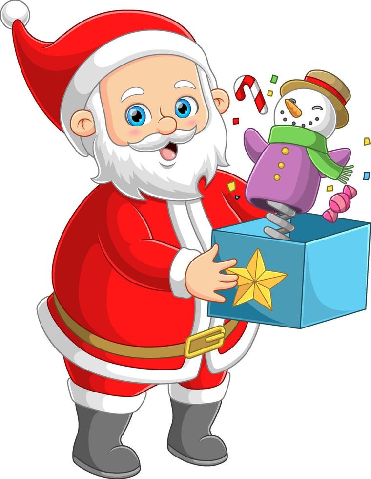 The Santa claus is carrying a popping surprise box on hand vector