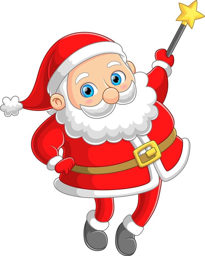 The cute santa claus is doing the magic and making some surprise vector