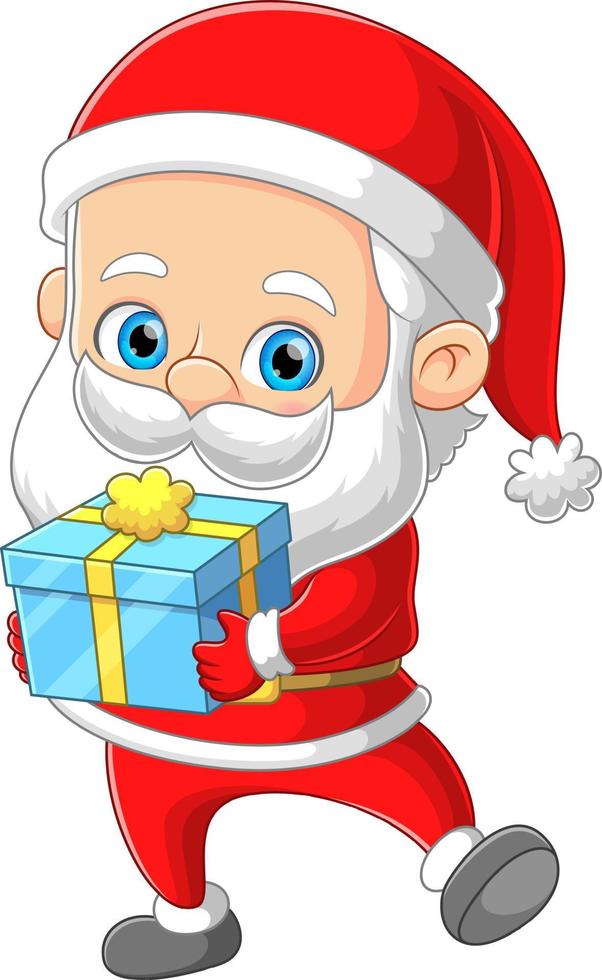 The cute santa claus is giving the gift box to the children in the christmas day vector