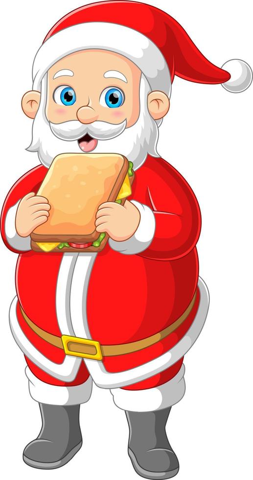 Santa claus eating big sandwich vector