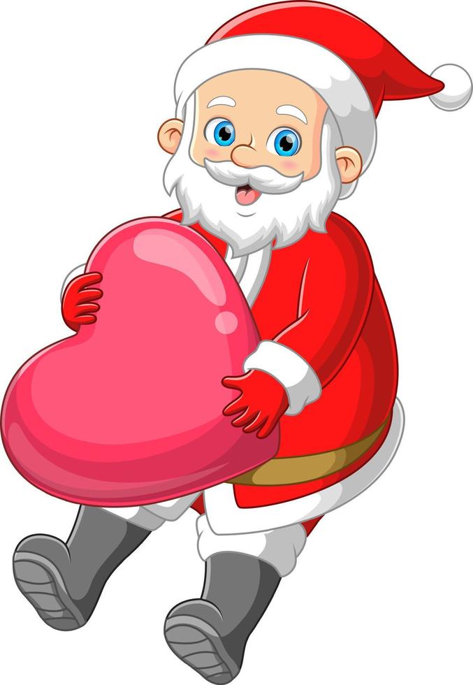 Santa claus holding red heart balloon vector