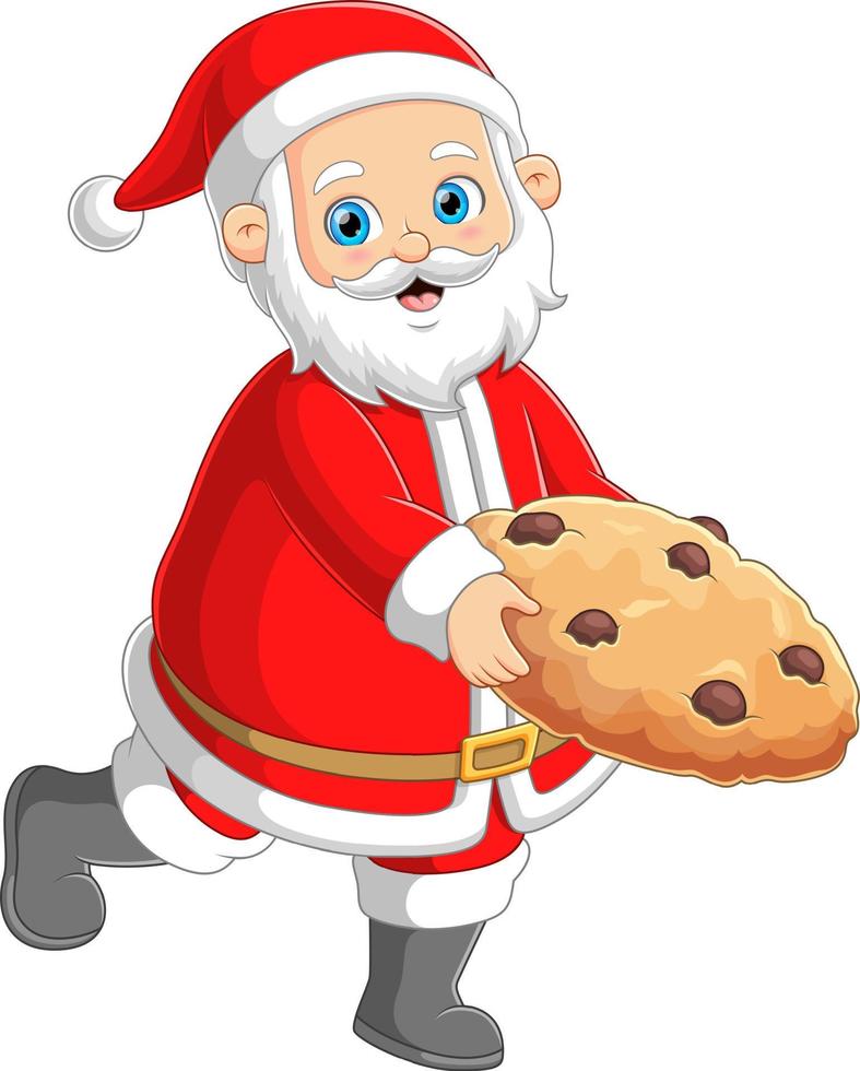 Santa claus enjoys delicious a big chocolate cookies snack vector
