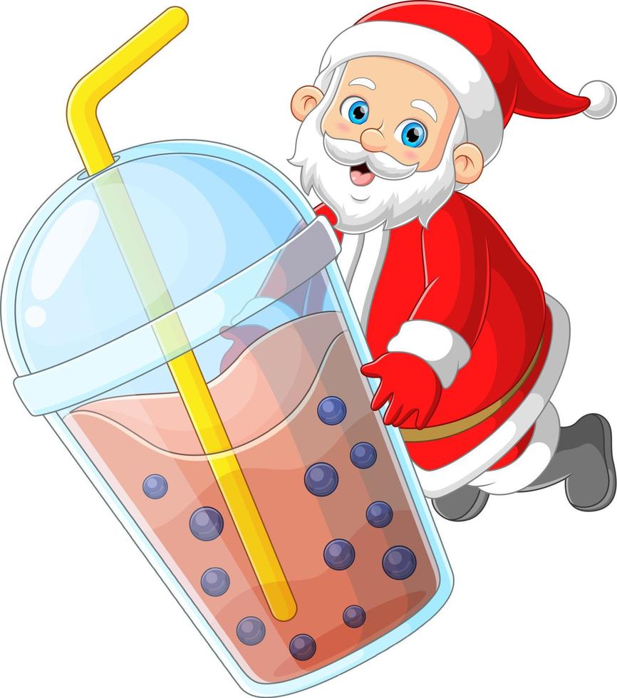 santa claus con gran bebida de té de burbujas vector