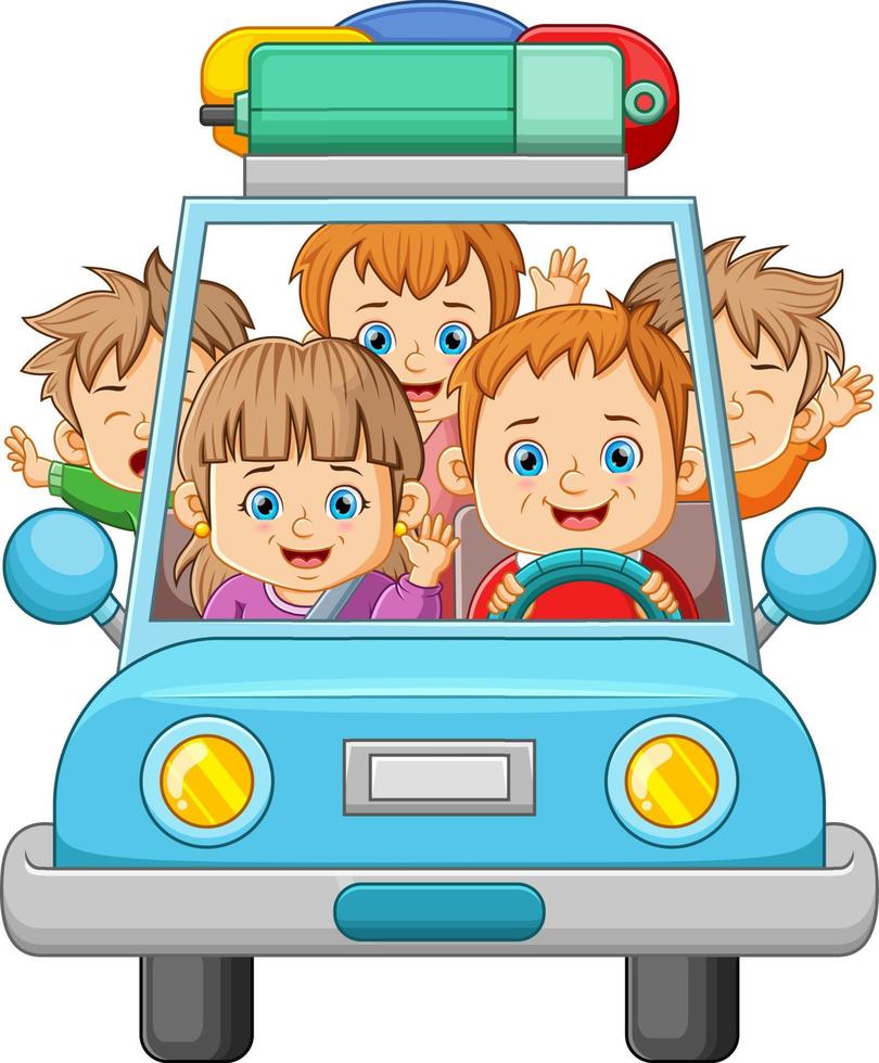 The teenage is driving the car and ready for traveling together vector