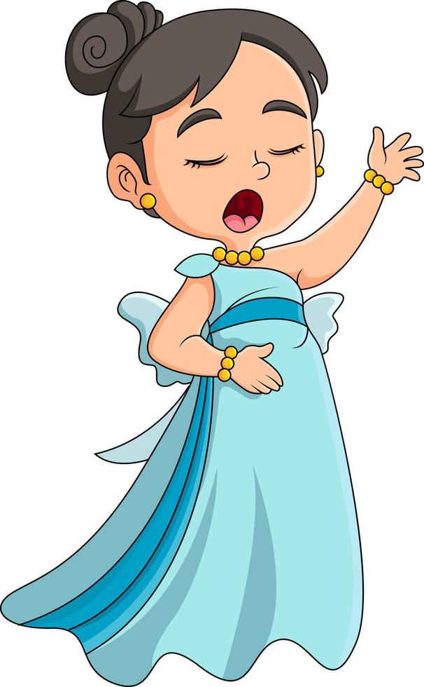 The beautiful girl is singing a serious song very focus while wearing dress vector