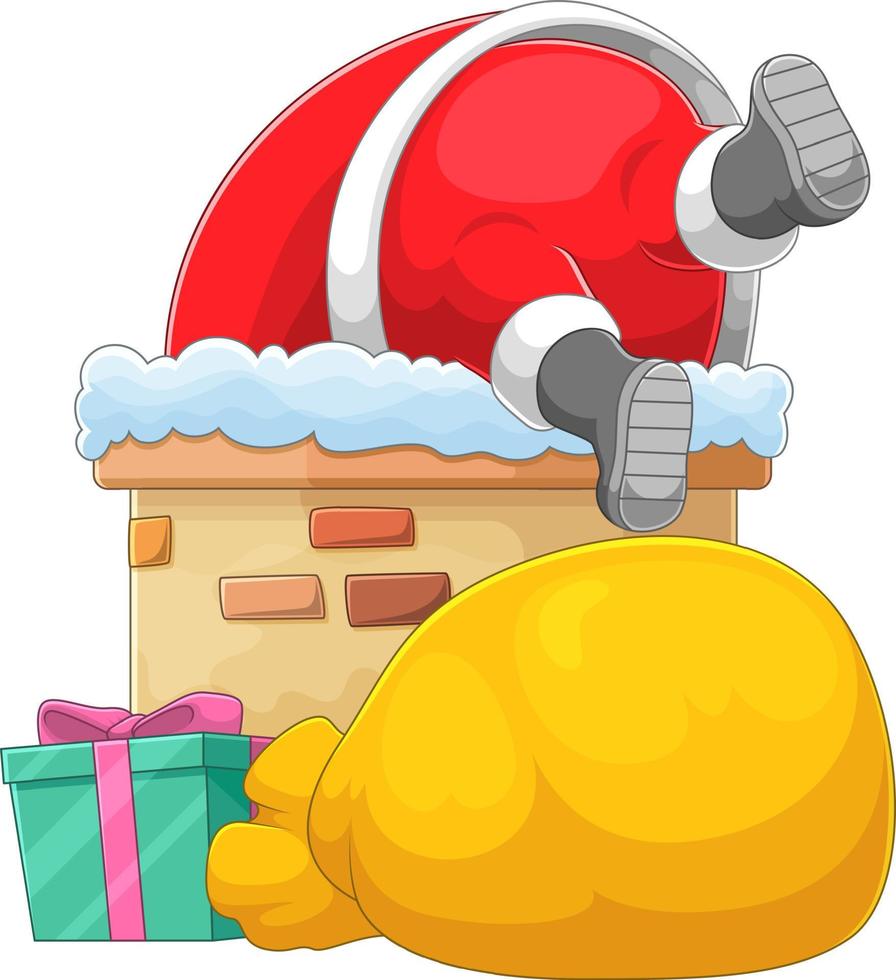 The big fat Santa clause is difficult to enter the chimney with his fat body vector