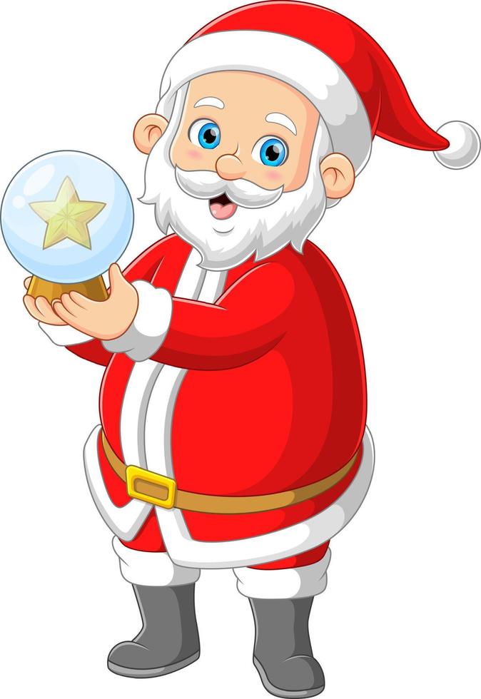 Happy santa claus playing snow glass ball vector