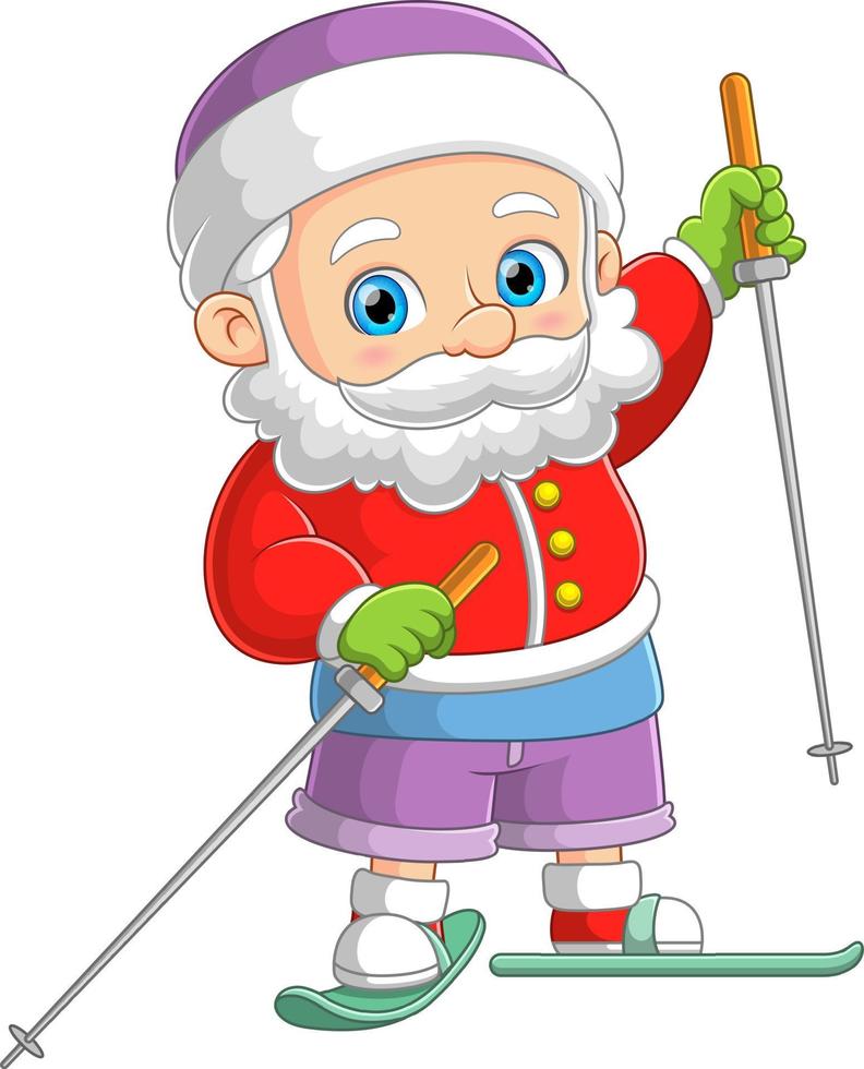 The cute santa claus is playing the skiing and sliding from the hill vector