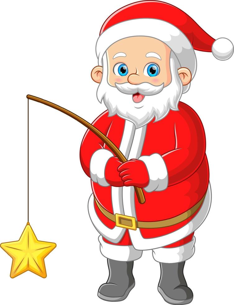 Cute santa claus fishing a star vector