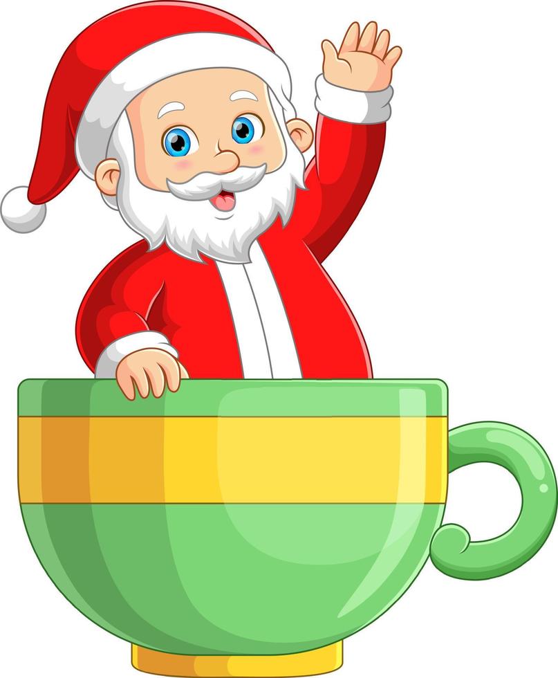 Santa claus out on the big cup vector